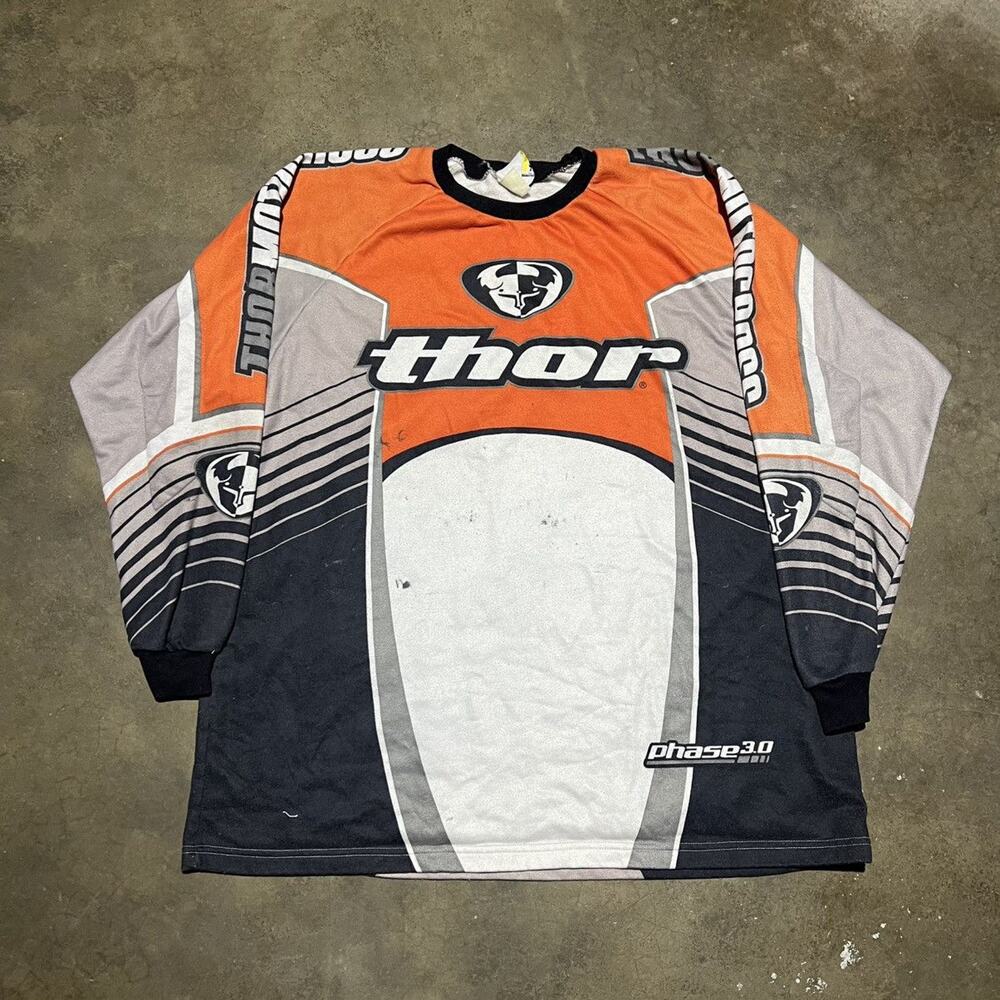 Vintage 90s Thor White/Orange Boxy Motorcross Shirt